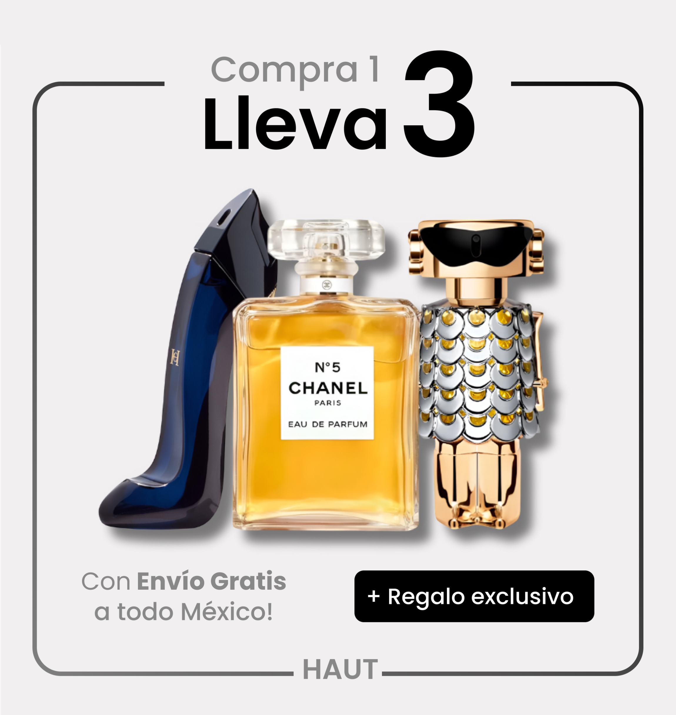 Combo de 3 Parfums Carolina Herrera GOOD GIRL, Chanel Nº5 y Paco Rabanne FAME