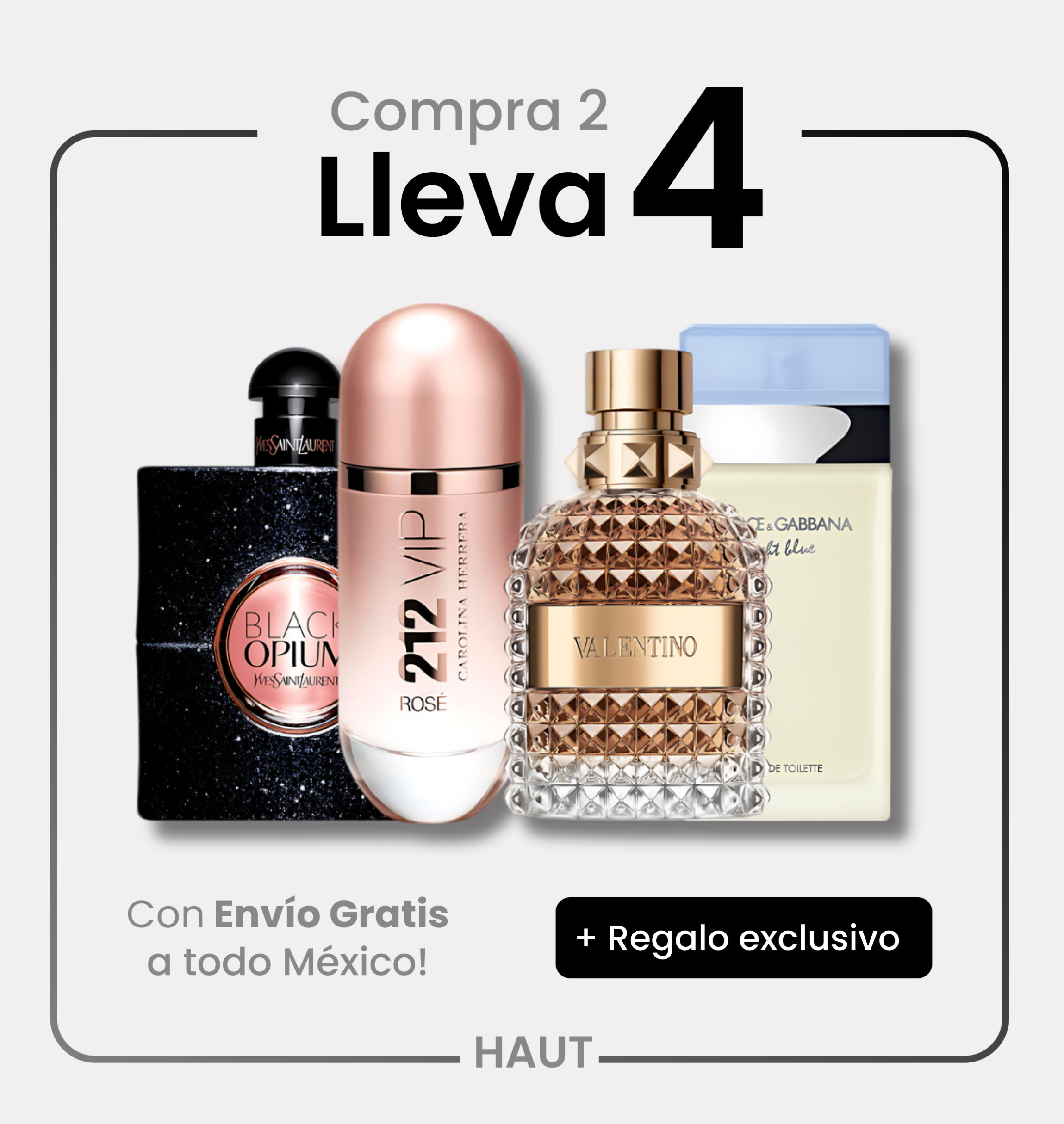 Combo 4 Perfumes Black Opium, Valentino, 212 Vip Rose y Light Blue