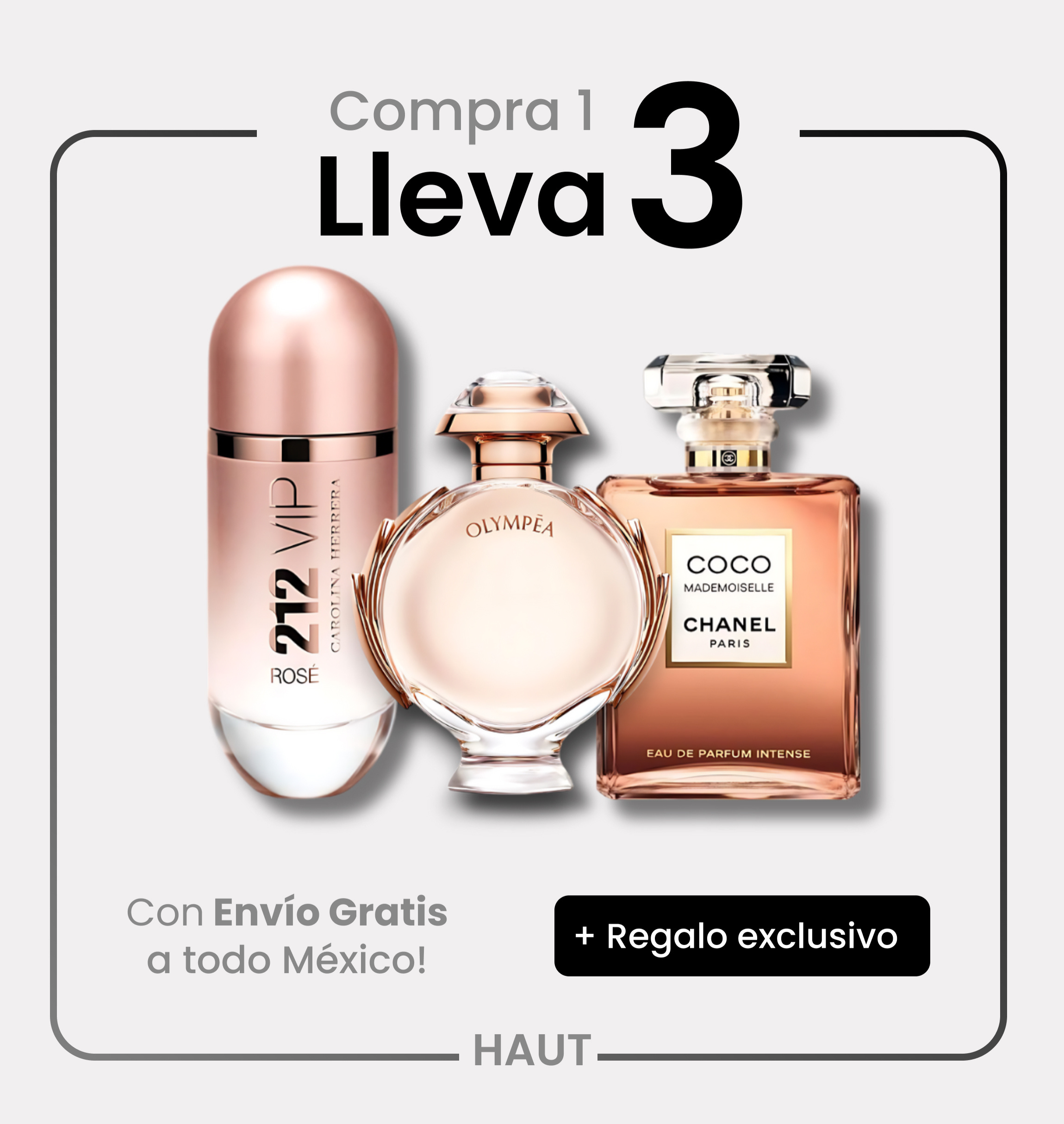 Combo de 3 Parfums Carolina Herrera 212 VIP ROSÉ, Paco Rabanne OLYMPÉA y Chanel COCO MADEMOISELLE