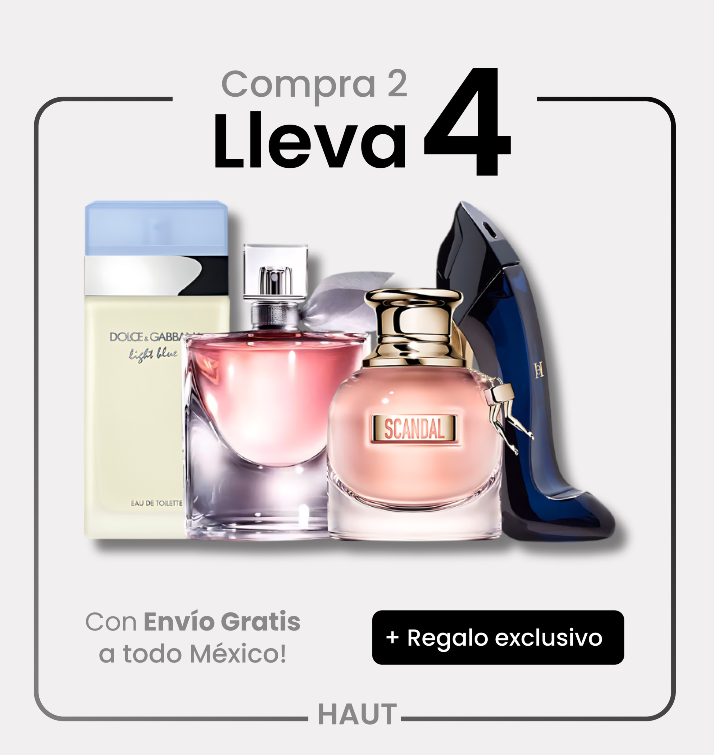 Combo 4 Perfumes Dolce Gabbana Light Blue, Good Girl, Scandal y La Vie