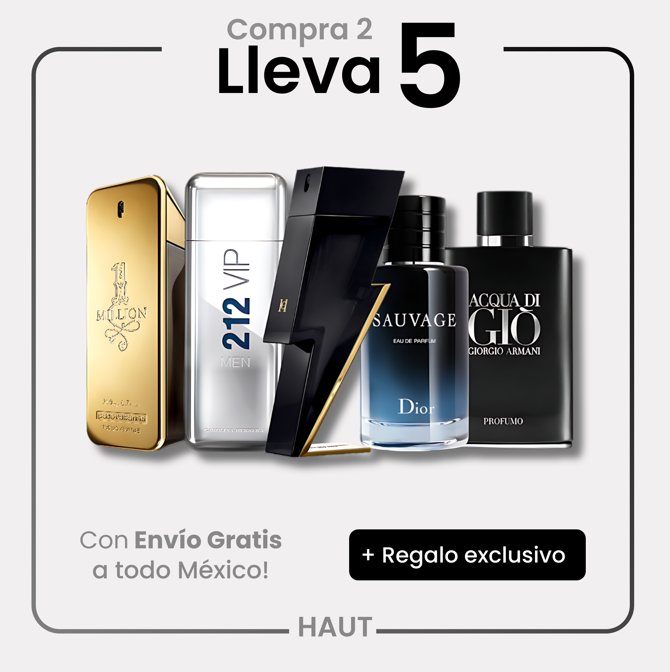 Combo 5 Perfumes Aqua Di Gio Profumo, Dior Sauvage, Bad Boy, 212 VIP y One Million