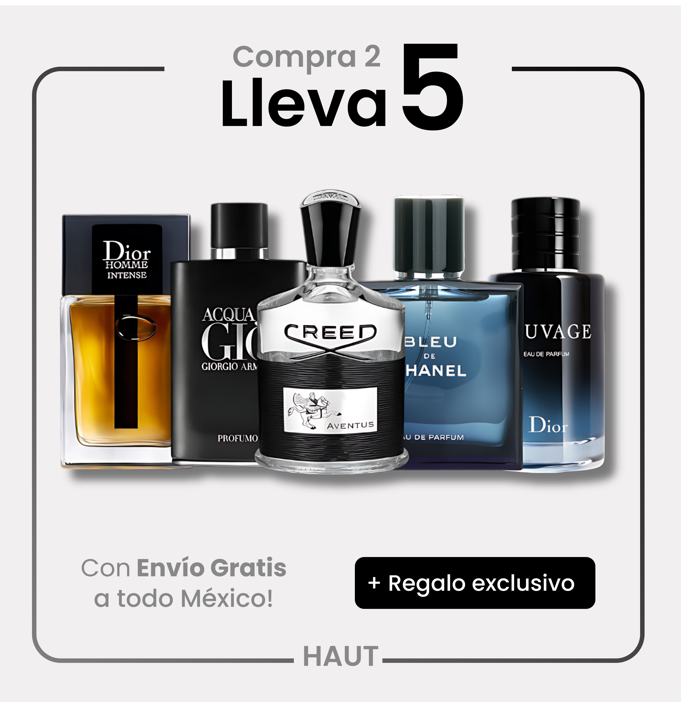 Combo 5 Perfumes Creed, Sauvage, Bleu de Chanel, Dior Homme Intense y Acqua Di Gió