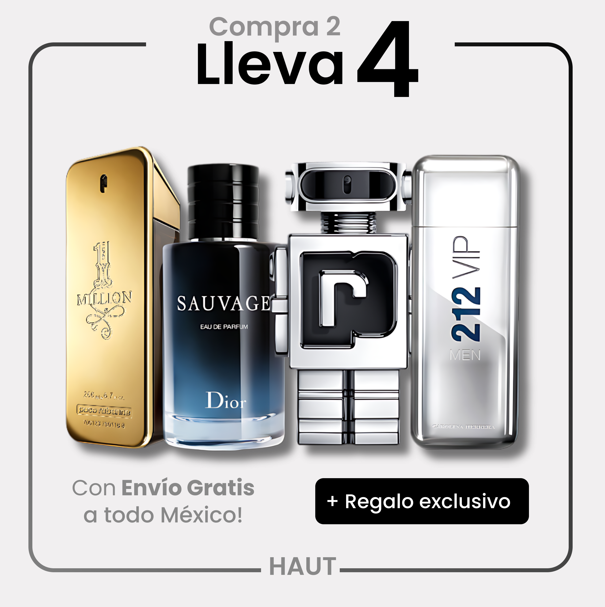 Combo 4 Perfumes 212 Vip, Sauvage Dior, Phantom y One Million