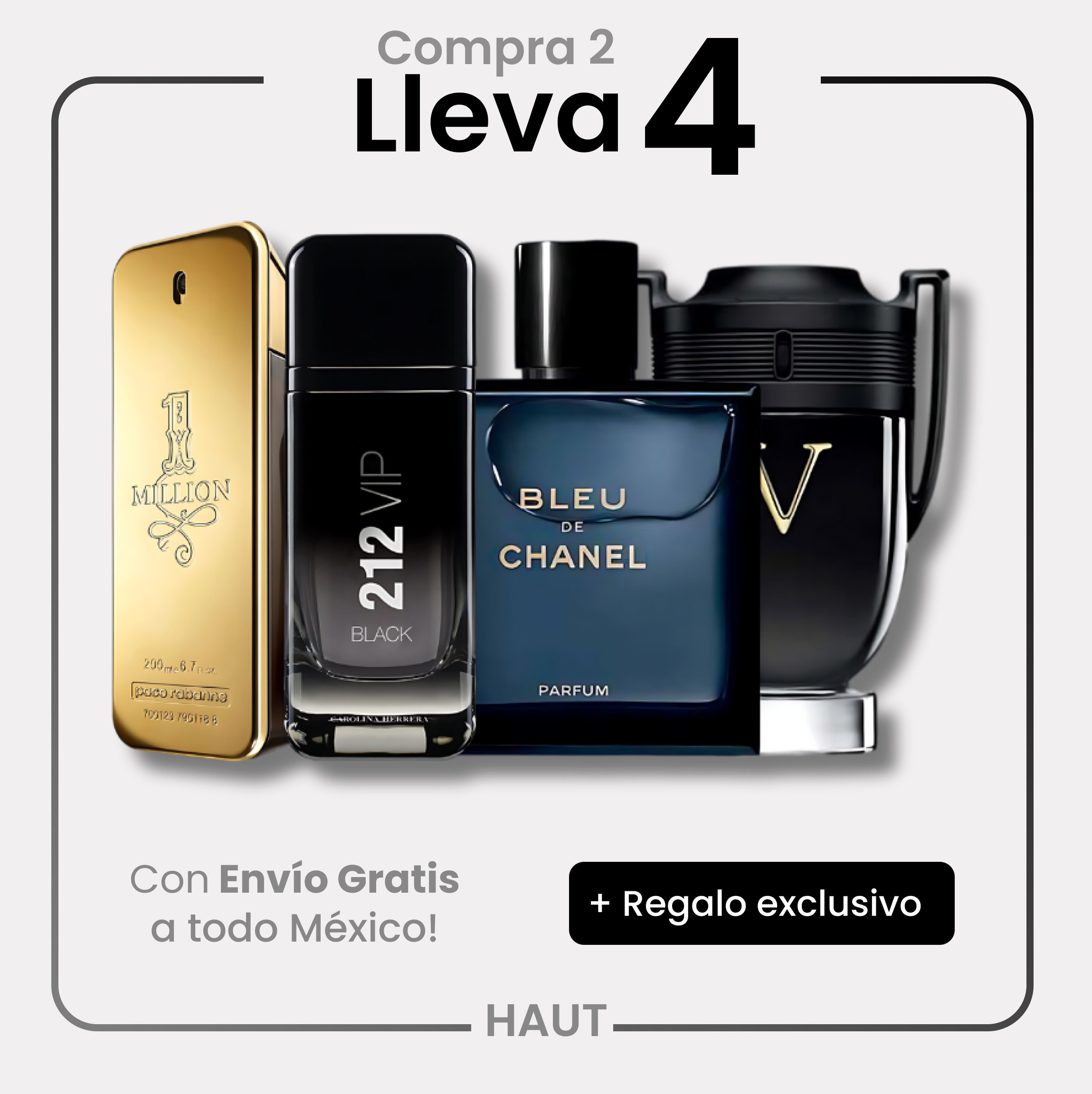 Combo 4 Parfums Bleu de Chanel, One Million, Invictus y 212 VIP Black