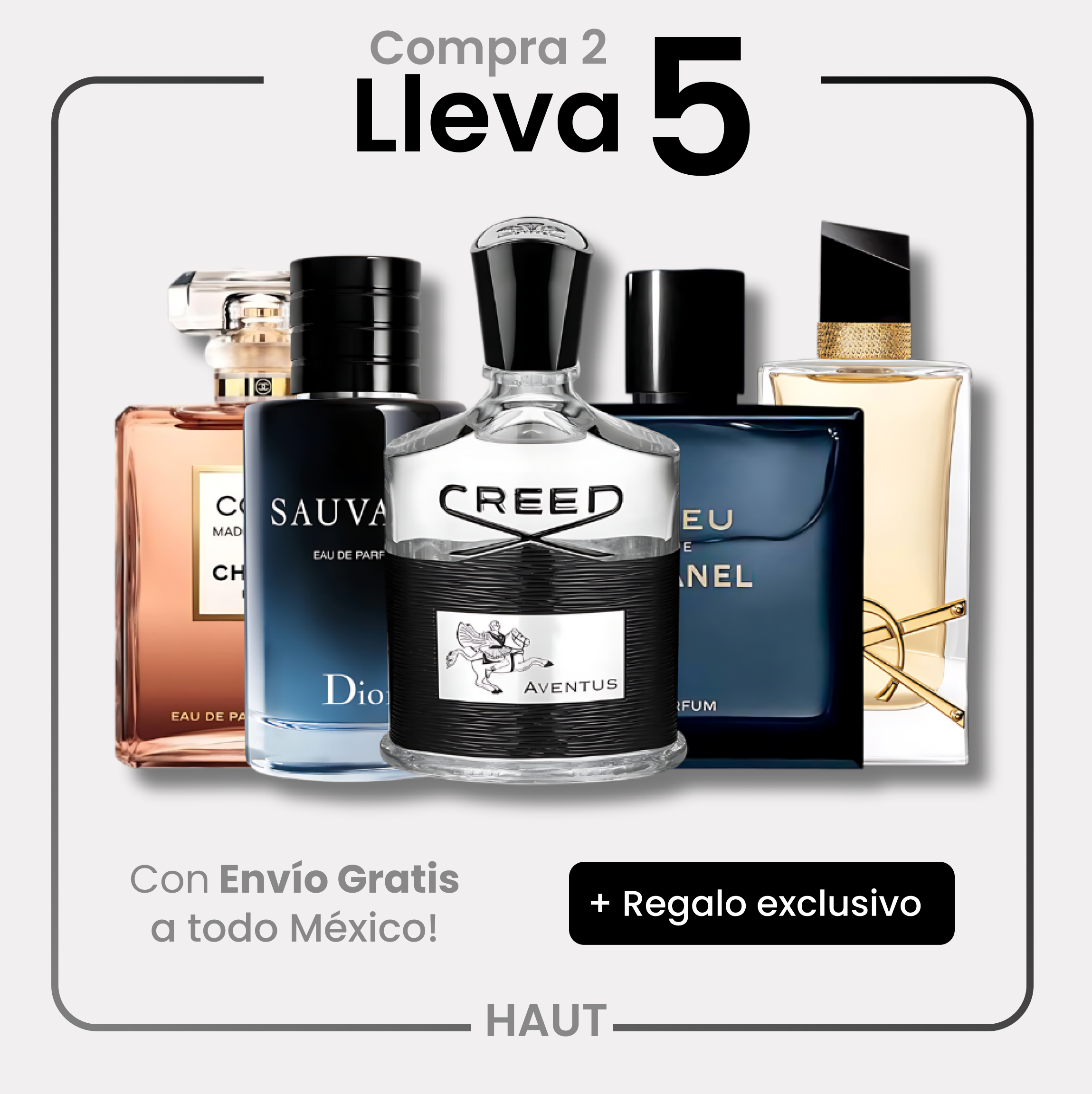 Combo 5 Perfumes Creed, Bleu de Chanel, YSL Libre, Sauvage y Coco Mademoiselle