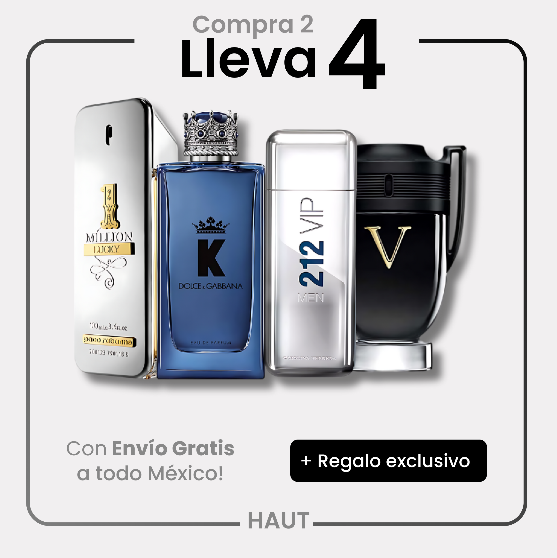 Combo 4 Perfumes King D&G, Invictus Victory, 212 VIP Men y One Million Lucky