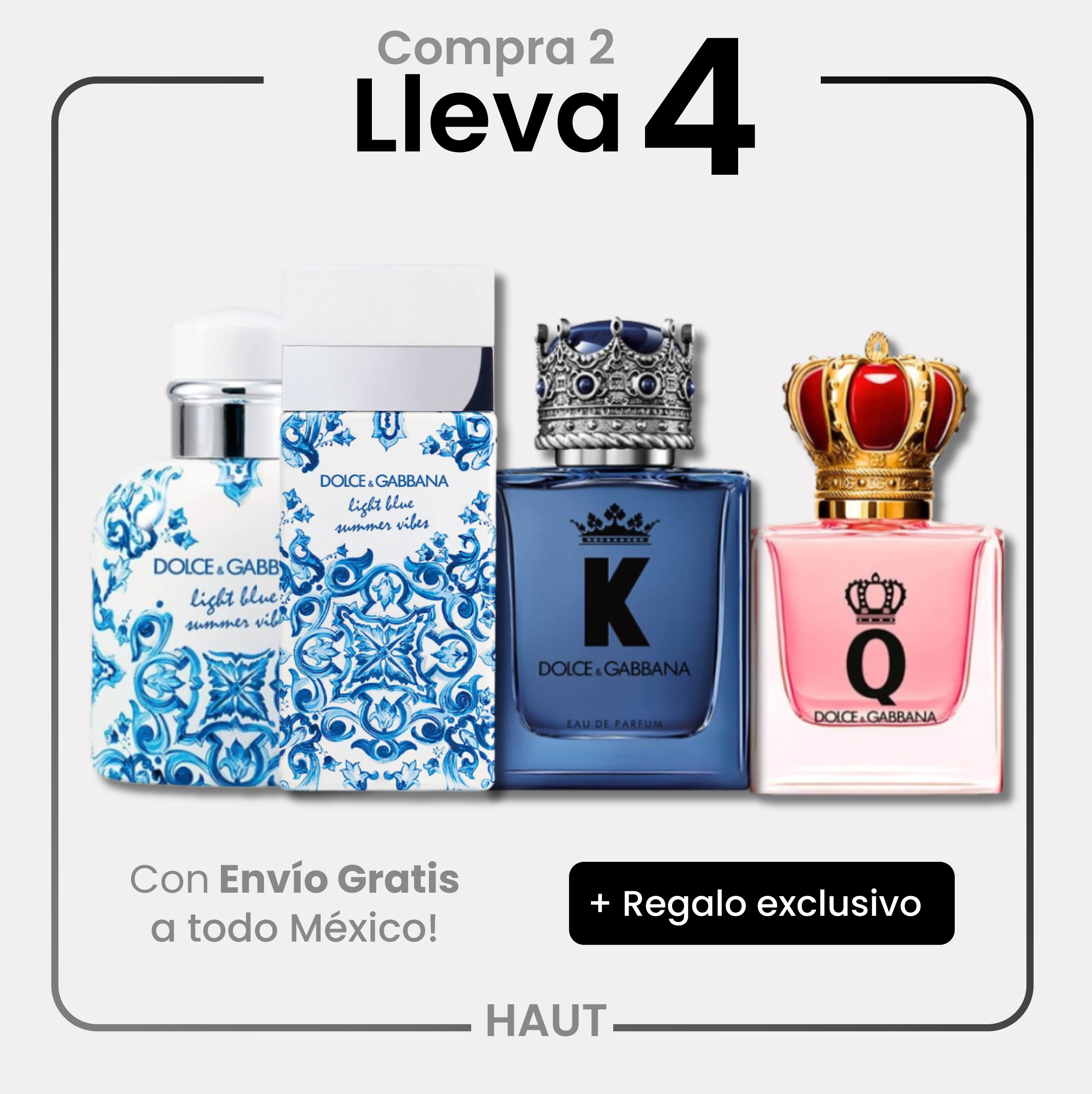 Combo 4 Piezas Dolce & Gabanna Summer Vibes Light Blue, King y Queen